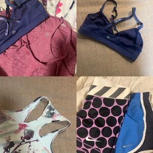 Blue and Pink Sports Bras and Shorts Set